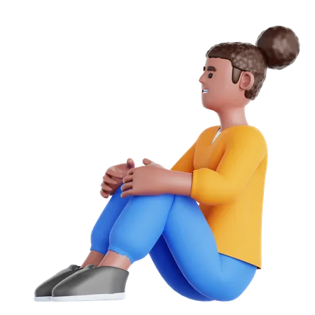 Woman Sitting on The Floor Looking up  3D Illustration