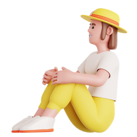 Woman Sitting on The Floor Looking up  3D Illustration