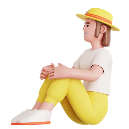 Woman Sitting on The Floor Looking up  3D Illustration