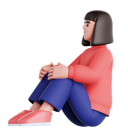 Woman Sitting on The Floor Looking up  3D Illustration