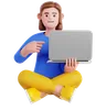 Woman Sitting on the Floor with Pointing to laptop