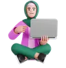 Woman Sitting on the Floor with Pointing to laptop