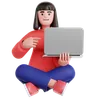 Woman Sitting on the Floor with Pointing to laptop