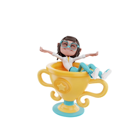 Woman sitting on the trophy  3D Icon