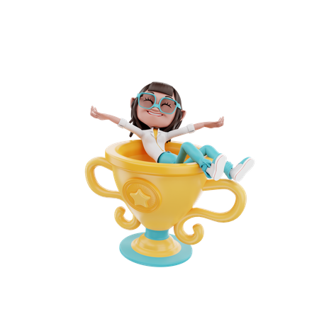 Woman sitting on the trophy  3D Illustration
