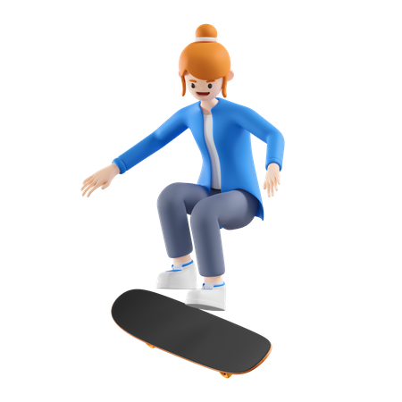 Woman skateboarding  3D Illustration
