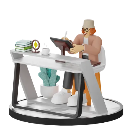 Woman Sketching On A Tablet In A Clean Environment  3D Illustration