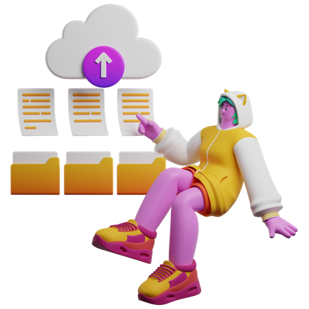 Woman Sorts Files And Folders On Upload  3D Illustration