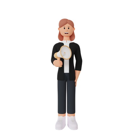 Woman speaking into megaphone  3D Icon