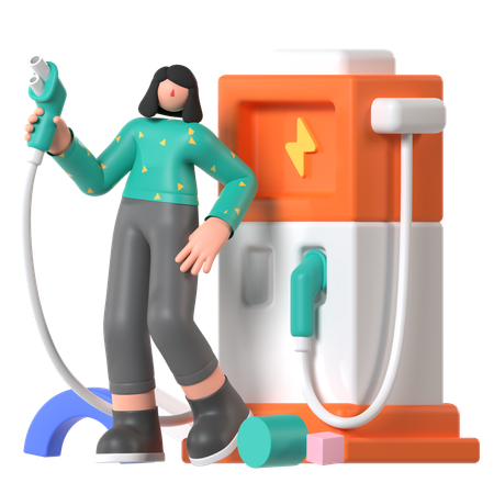 Woman standing at Electric Station  3D Illustration