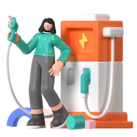 Woman standing at Electric Station  3D Illustration