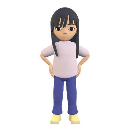 3 D Woman Character Pose Standing Holding Her Waist 3D Illustration