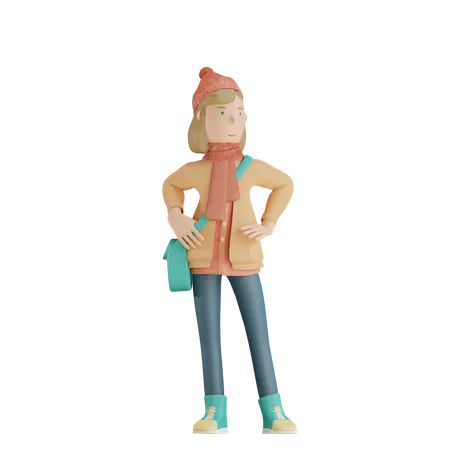 Woman Standing Pose  3D Illustration