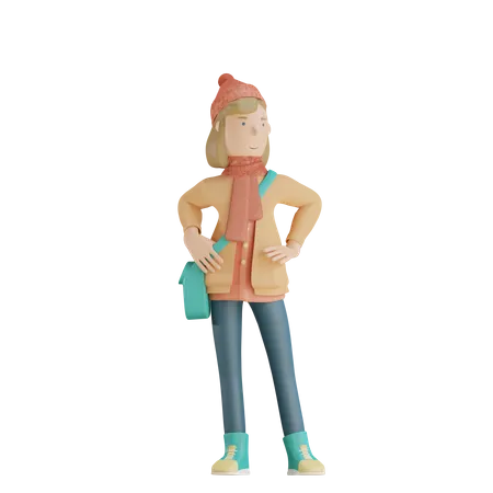 Woman Standing Pose 3D Illustration