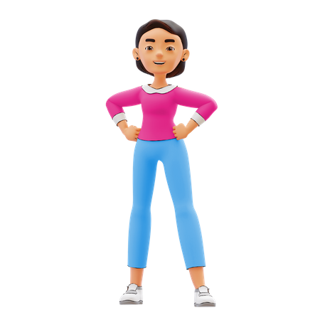 Woman standing with both arms on waist  3D Icon