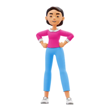 Woman standing with both arms on waist  3D Illustration