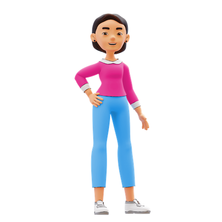 Woman standing with one arm on waist  3D Icon