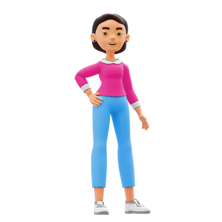 Woman standing with one arm on waist 3D Illustration