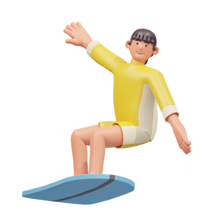 Woman Surfing  3D Illustration