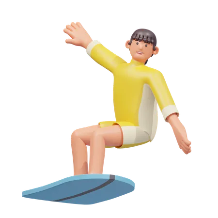 Woman Surfing  3D Illustration