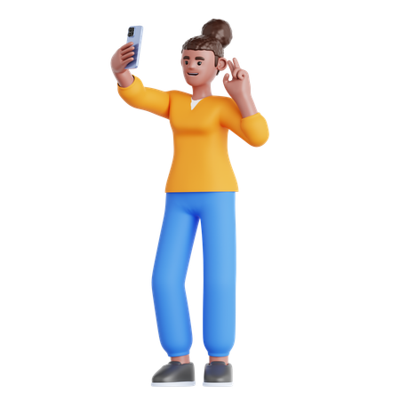 Woman Take a Selfie  3D Illustration