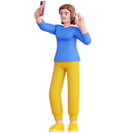 Woman Take a Selfie  3D Illustration