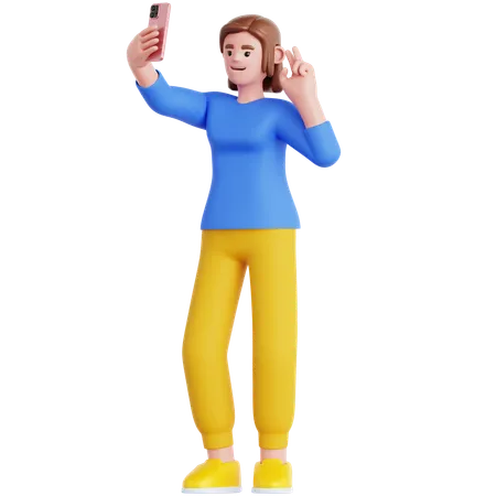 Woman Take a Selfie  3D Illustration