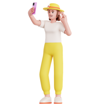 Woman Take a Selfie  3D Illustration