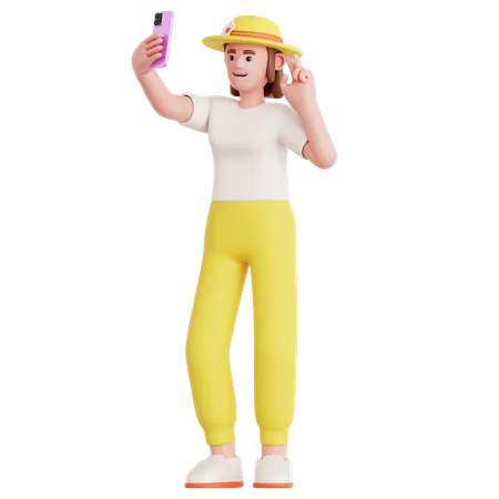 Woman Take a Selfie  3D Illustration