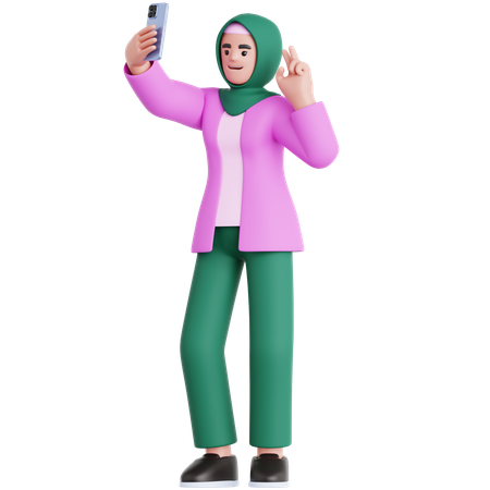 Woman Take a Selfie  3D Illustration