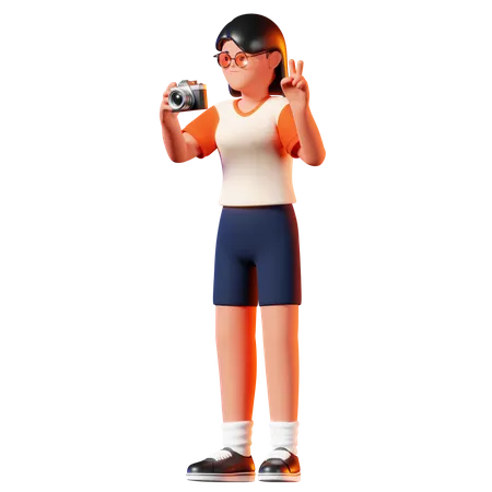 Woman Taking A Photo Pose  3D Illustration
