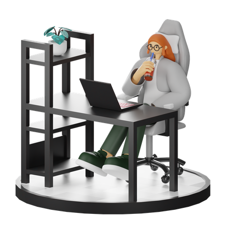 Woman Taking Coffee Break After Work  3D Illustration