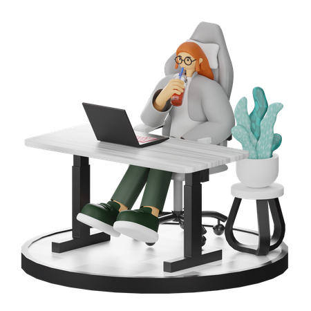 Woman Taking Coffee Break After Work  3D Illustration