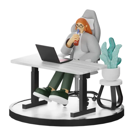 Woman Taking Coffee Break After Work  3D Illustration