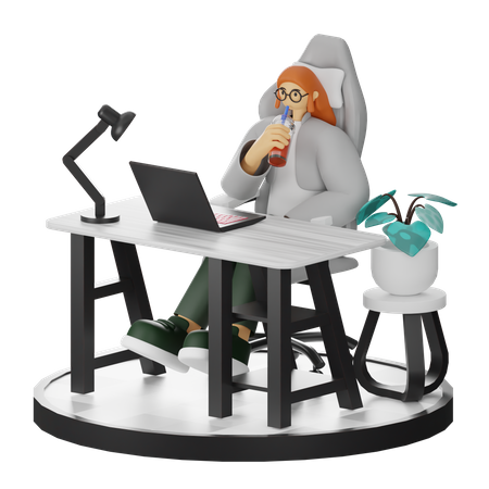 Woman Taking Coffee Break After Work  3D Illustration