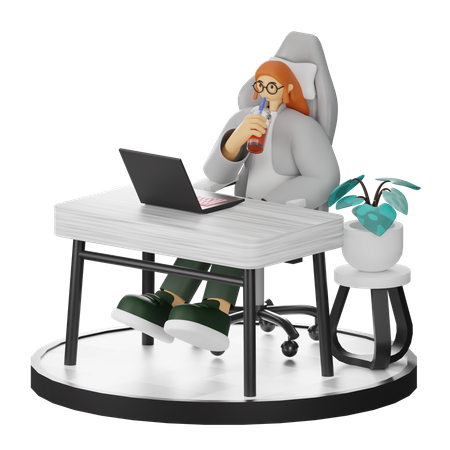 Woman Taking Coffee Break After Work  3D Illustration