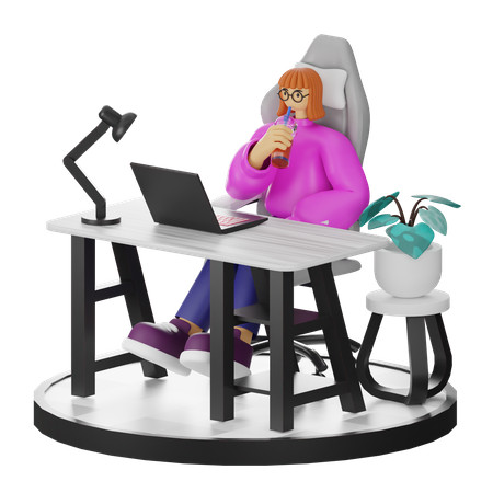 Woman Taking Coffee Break After Work  3D Illustration