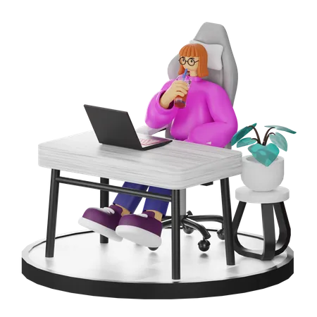 Woman Taking Coffee Break After Work  3D Illustration