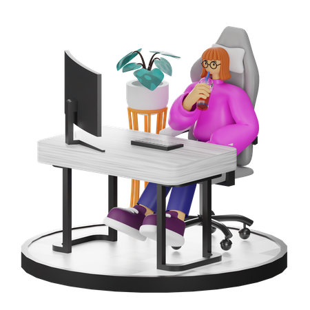 Woman Taking Coffee Break After Work  3D Illustration