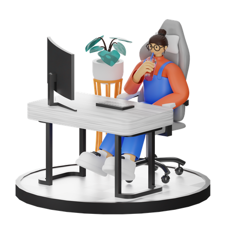 Woman taking coffee break after work  3D Illustration