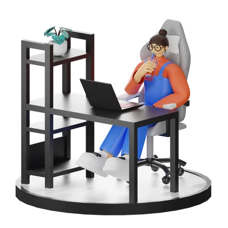 Woman taking coffee break after work  3D Illustration