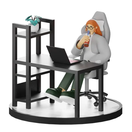 Woman Taking Coffee Break After Work  3D Illustration