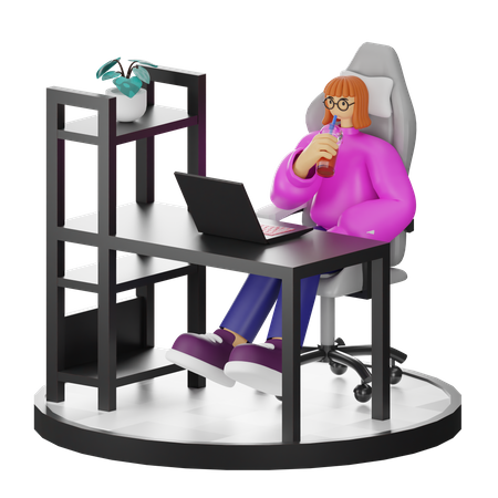 Woman Taking Coffee Break After Work  3D Illustration
