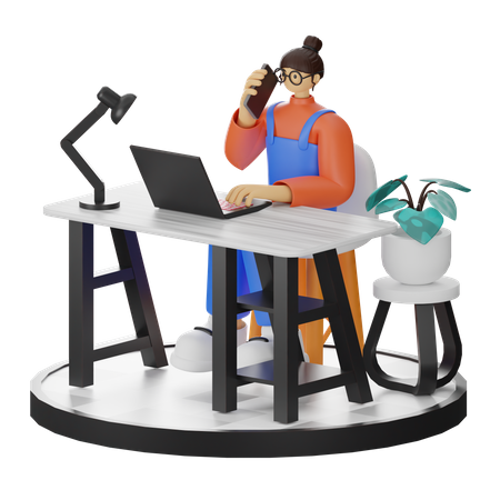 Woman Talking On Mobile  3D Illustration