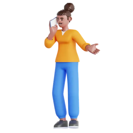 Woman Talking on Mobile phone  3D Illustration