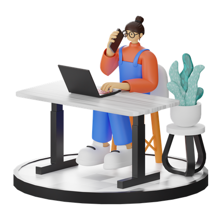 Woman Talking On Smartphone While Working  3D Illustration