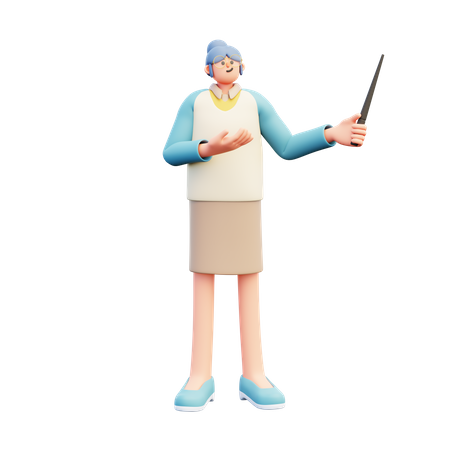 Woman Teacher Holding Stick And Explaining  3D Illustration