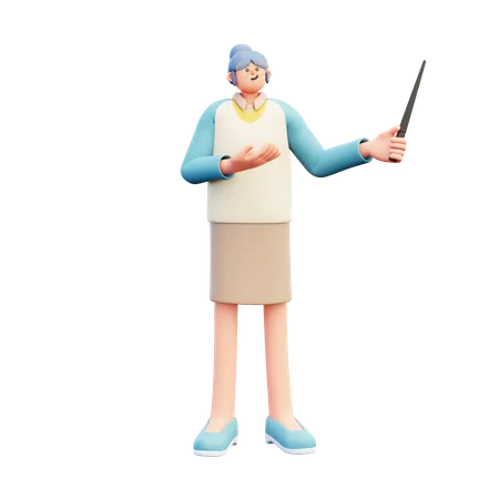 Woman Teacher Holding Stick And Explaining  3D Illustration