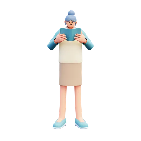 Woman Teacher Reading Book  3D Illustration