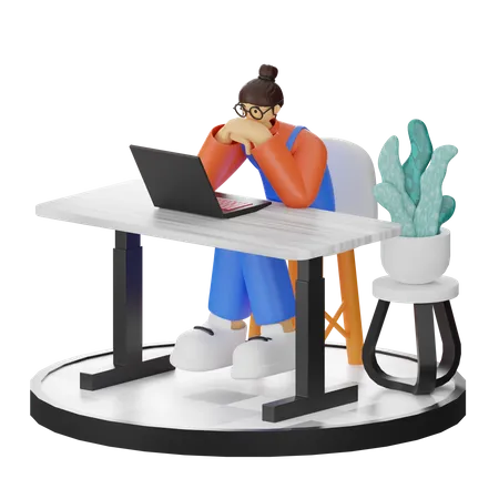 Woman Thinking about working  3D Illustration